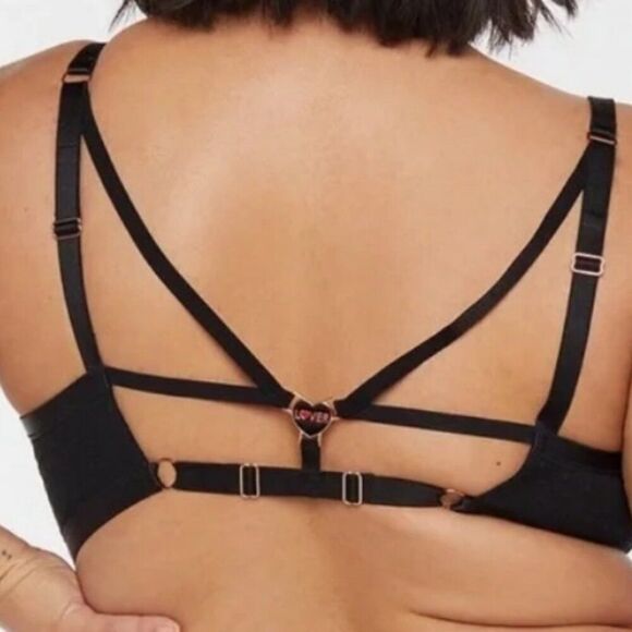 Savage X Fenty NWT Black Candy Hearts Lace Bralette in Caviar 2XL 330 - Picture 2 of 11